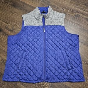 Jane Ashley 3X Full Zip Quilted Vest- Blue Gray White